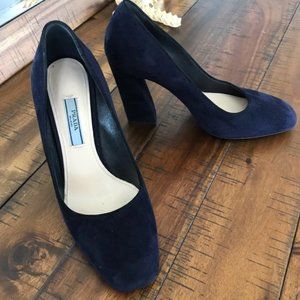 PRADA CALZATURE DONNA BLUE SUEDE PUMPS 35.5